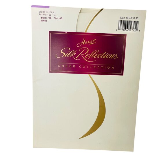 Hanes Silk Reflections Sheer Reinforced Toe AB White Hosiery Luxurious Touch - Picture 1 of 6